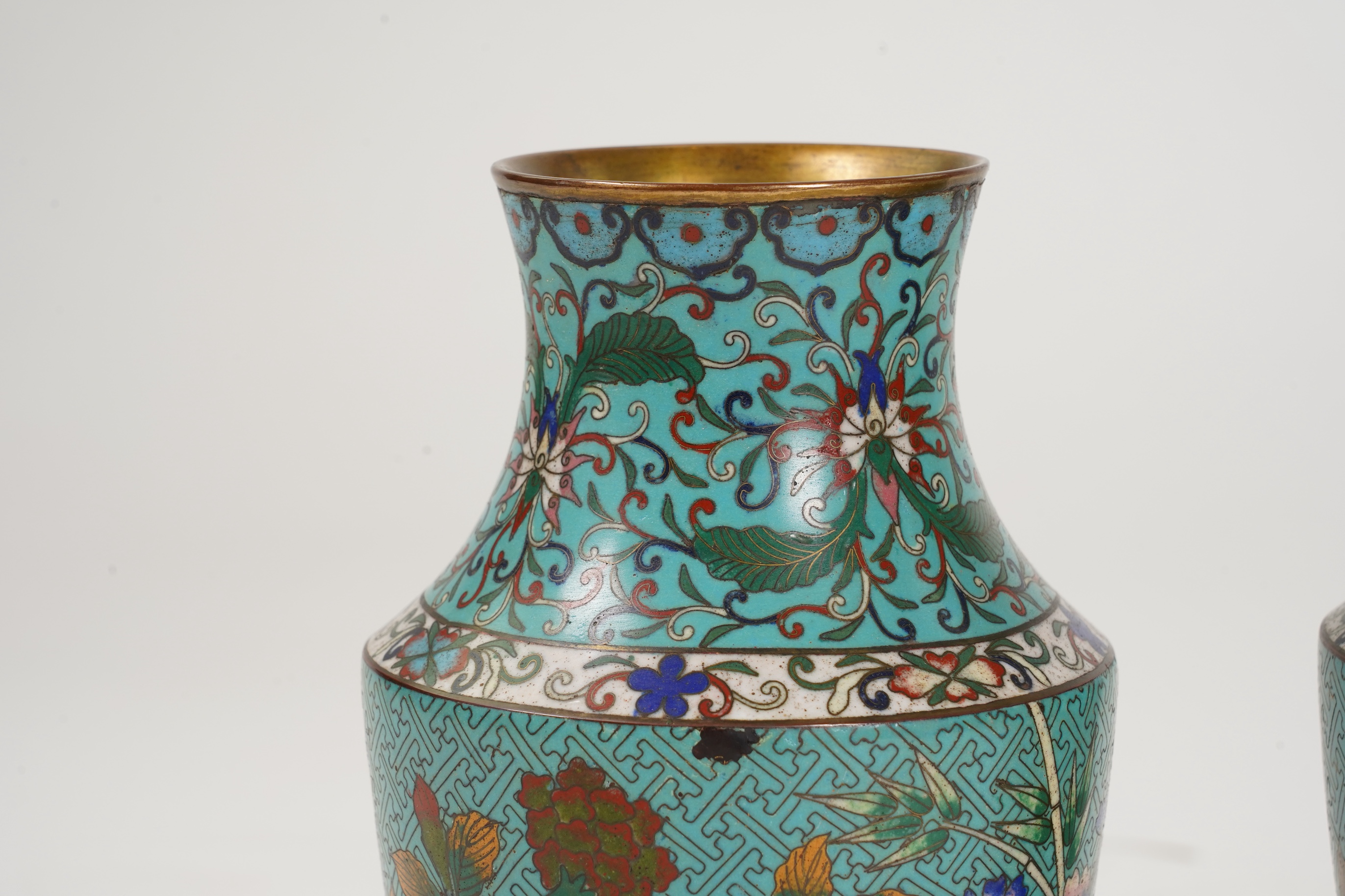 A pair of Chinese cloisonné enamel vases, late 19th century